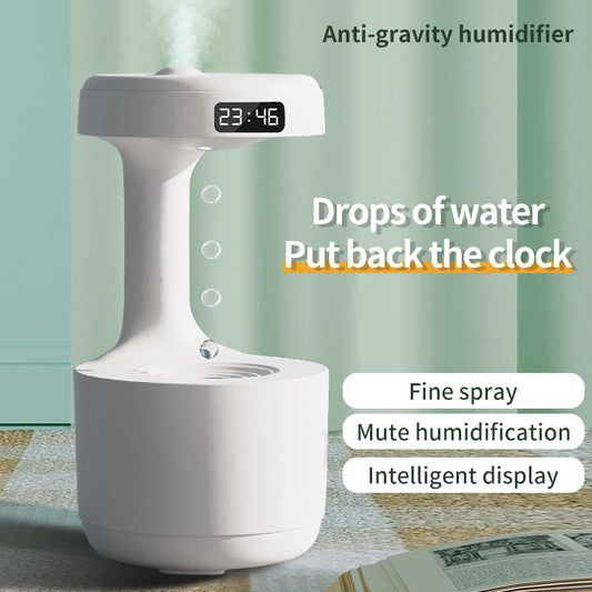 Anti-Gravity Water Drop Humidifier with Clock – Large Capacity Aroma Diffuser