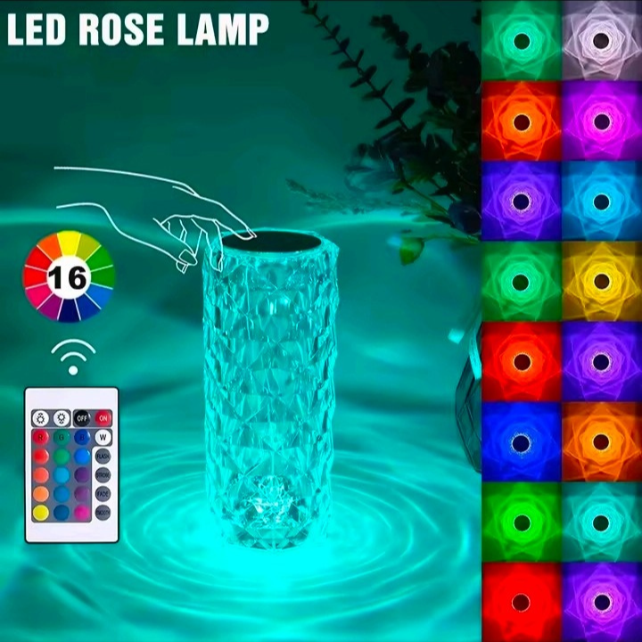 USB Crystal Diamond Rose Table Lamp – Touch Dimming Night Light