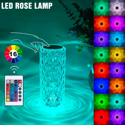 USB Crystal Diamond Rose Table Lamp – Touch Dimming Night Light