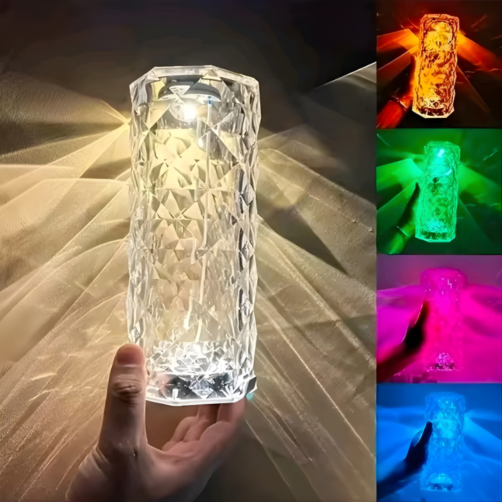 USB Crystal Diamond Rose Table Lamp – Touch Dimming Night Light