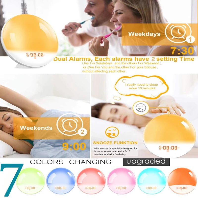 Sunrise Alarm Clock with Natural Sounds – 7 Colors, FM Radio & Snooze Function - ZYRAHÉ