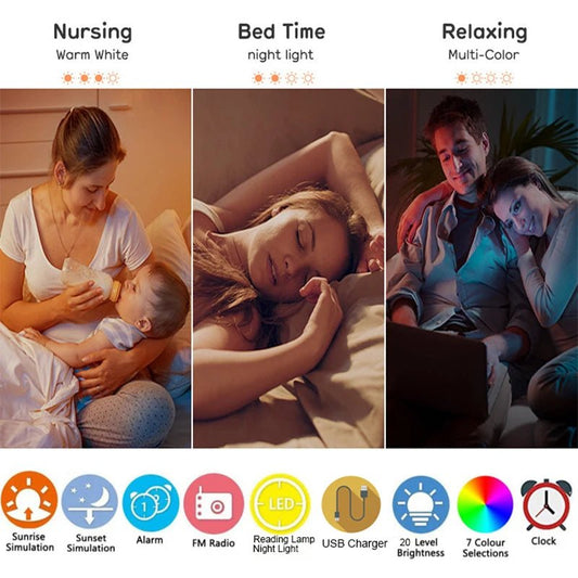 Sunrise Alarm Clock with Natural Sounds – 7 Colors, FM Radio & Snooze Function - ZYRAHÉ
